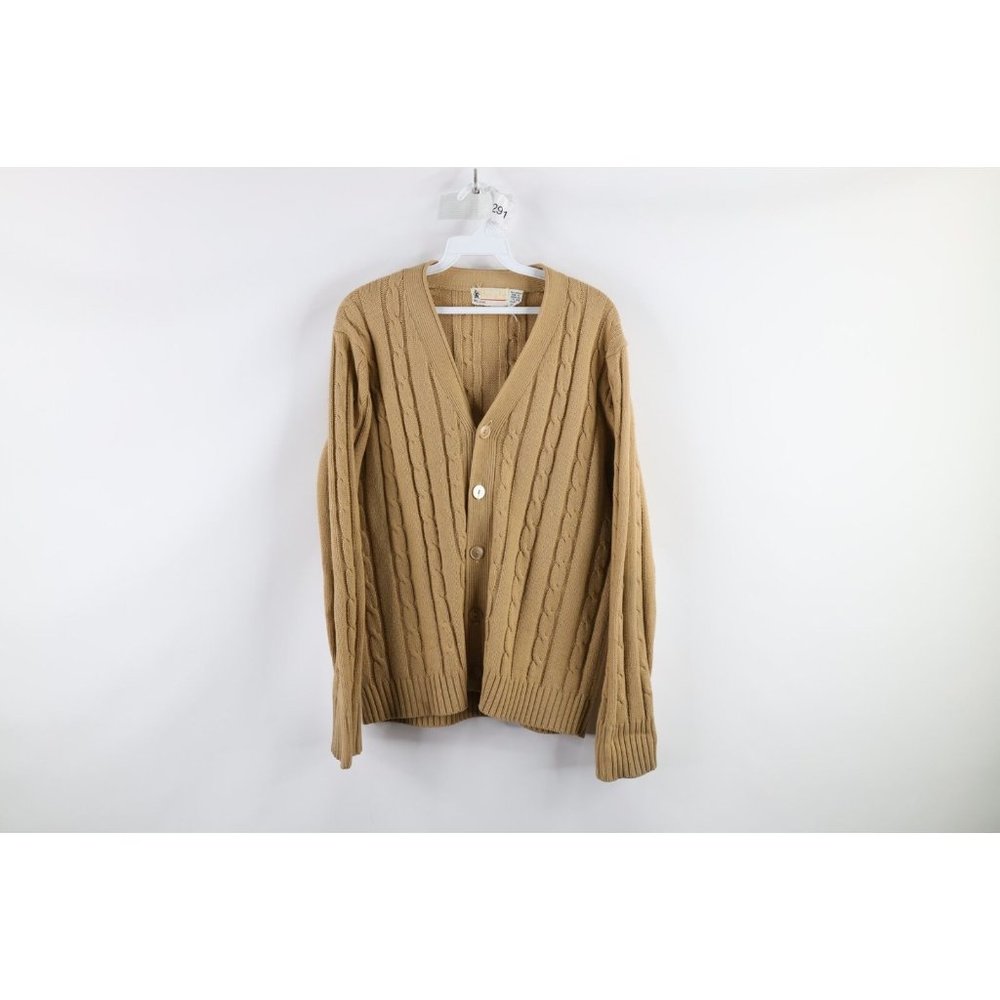 Vintage 70s Grunge Womens Large Chunky Cable Knit Kurt Cobain Cardigan Sweater